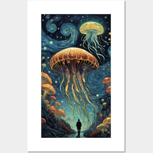 Starry Night Serenade: Van Gogh-Inspired Jellyfish Delight Posters and Art